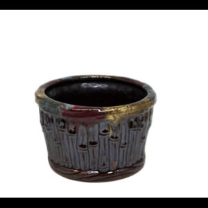 Vintage Drip Glaze Bamboo Pottery Planter  6"w 4"h JAPAN